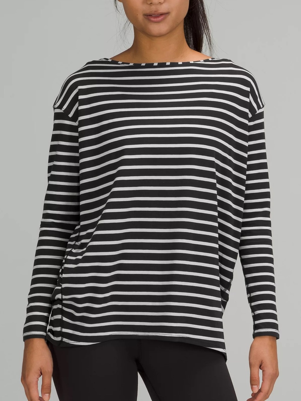 Lululemon Back In Action Striped Long Sleeve Top 8 Black White Dolman Athleisure
